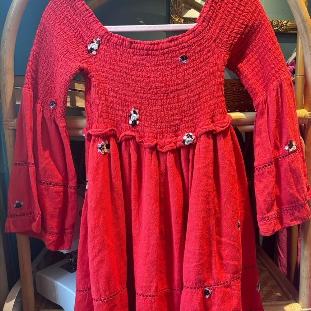 Free People Red Counting Daises Off-Shoulder Dress - Picture 2 of 6
